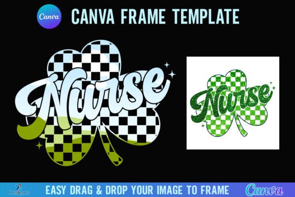 St Patricks Nurse Canva Checkered Clover
